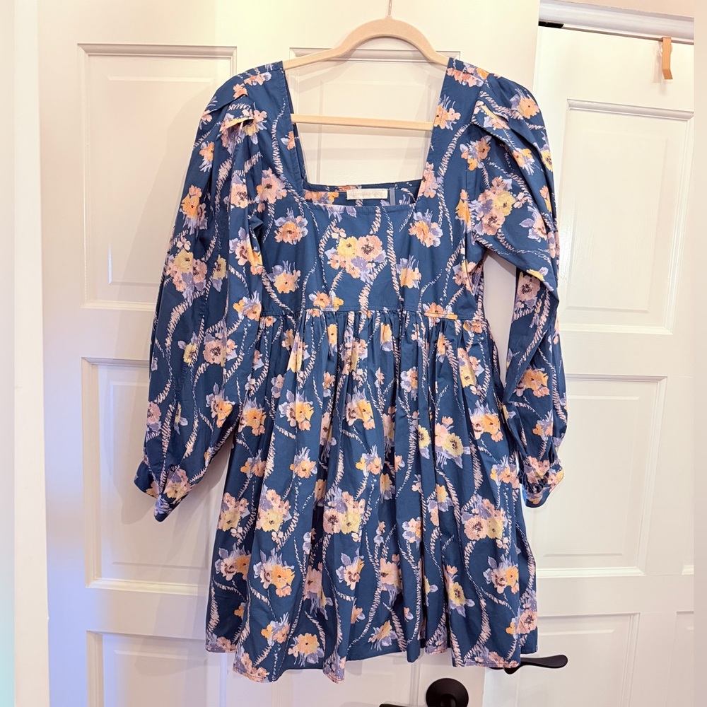 LoveShackFancy cotton long sleeve floral mini dress, size 6